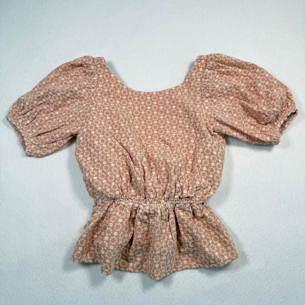 NWT Line & Dot open back peplum blouse flamingo pink puff sleeves womens size XS